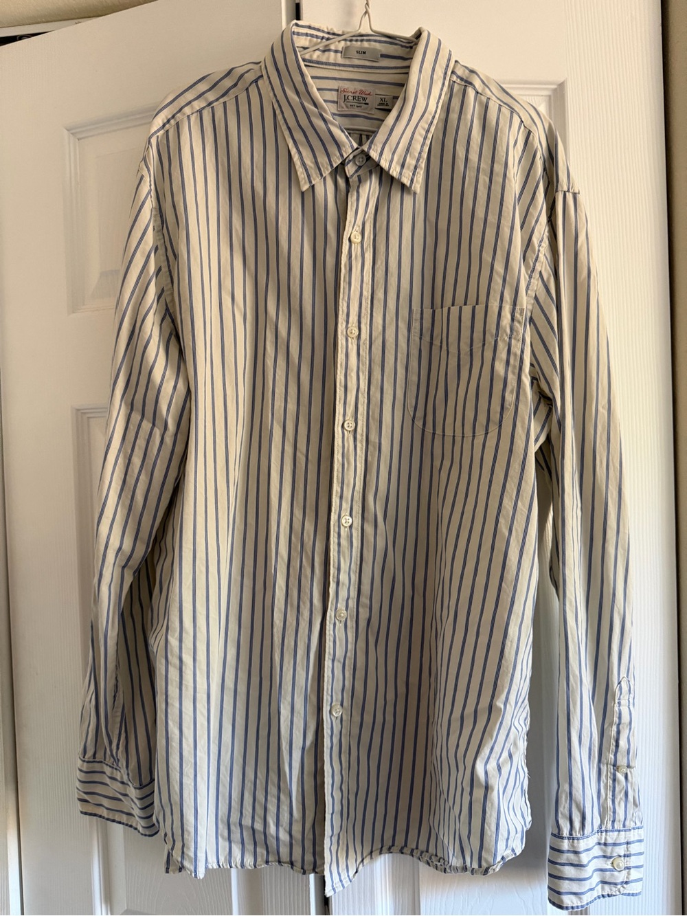 J. Crew Men's Long-Sleeve Button-Down Shirt — White with Blue Stripes